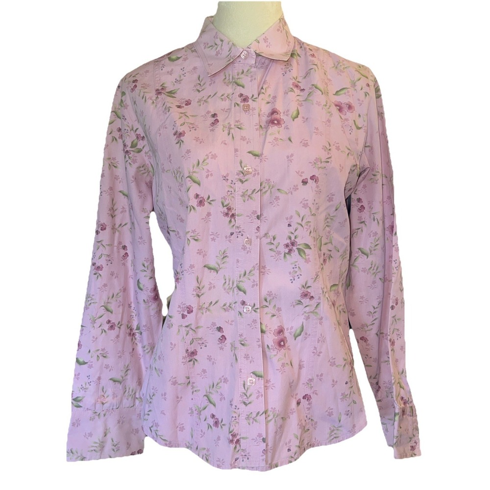 Jones Wear Sport~MEDIUM~Women's Floral Button Up Blouse Top Shirt